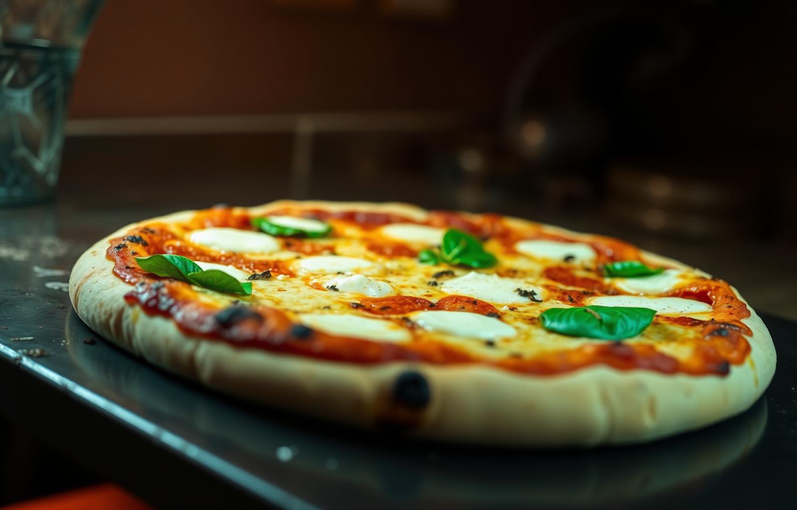 Pizza artesanal margherita saindo do forno a lenha